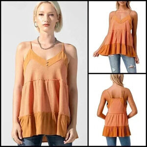Miss Me Jeans Media Tiered Ruffle Babydoll Tank Top In Burnt Orange Size L